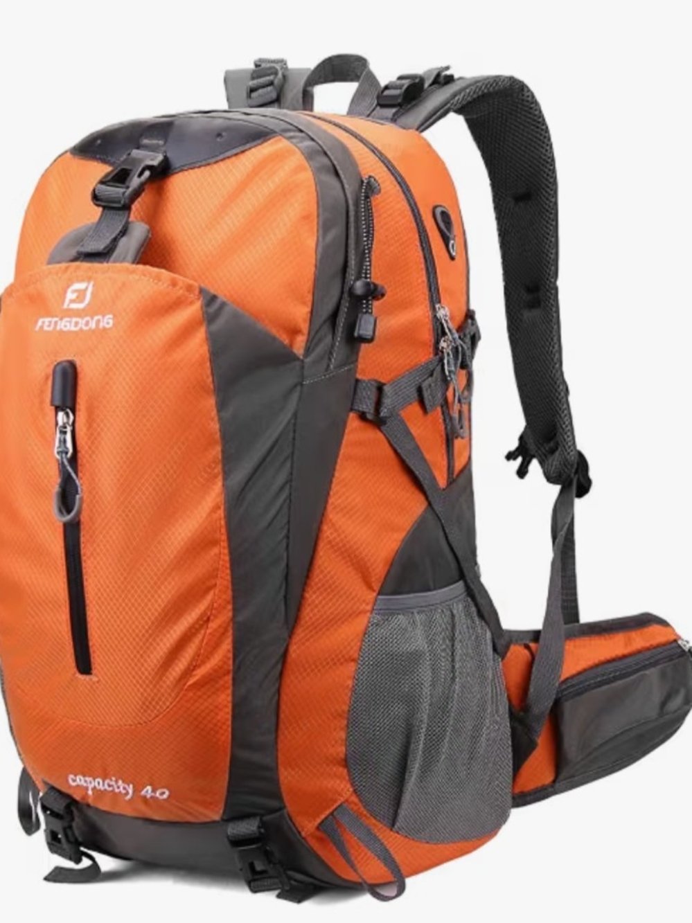 Fengdong Orange and Gray 40L Hiking Backpack.. NEW NEVER USED